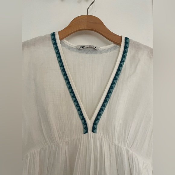 Zara embroidered white and green bohemian dress small - Picture 8 of 11